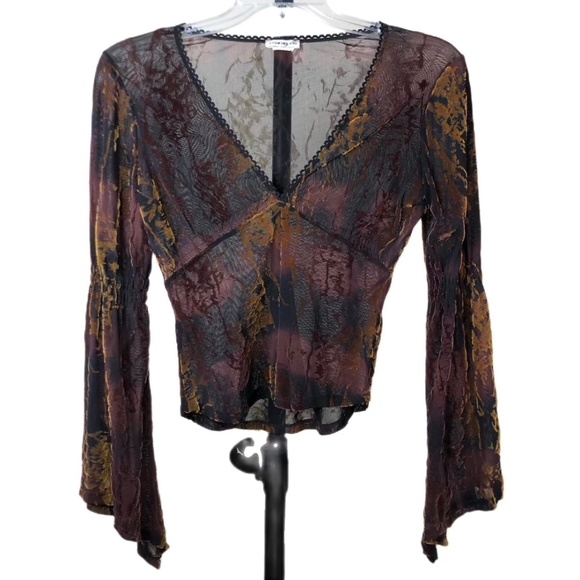 SHARAGANO - Vintage - Sheer Long Sleeve Women Size Small - Brown Plum and Gold - Picture 1 of 13